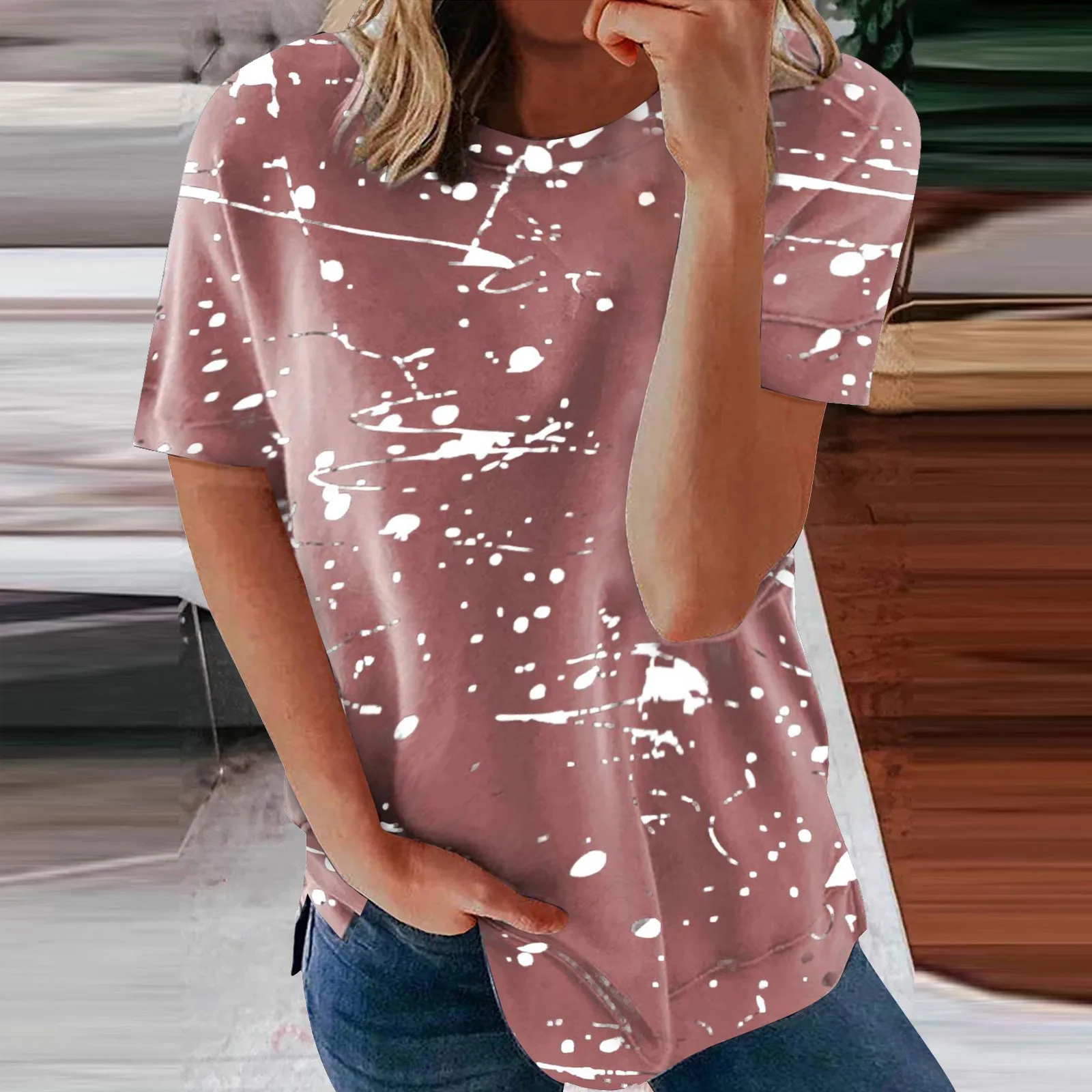 

Women O-Neck Casual Short Sleeves Print Color Matching Shirts Top Blouses Women's Long Sleeve Knit Tops Baseball Mom Gear