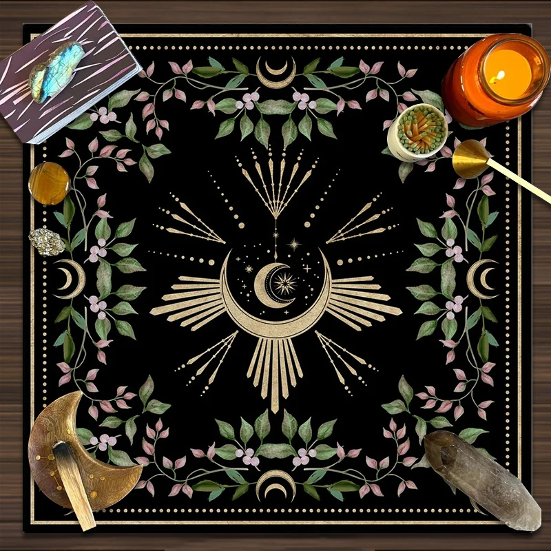 Moon Flower Altar Cloth Alter Cloth Tablecloth Green Witch Tarot Spread Cloth Tarot Reading Tarot Mat Cottagecore Mat Decor