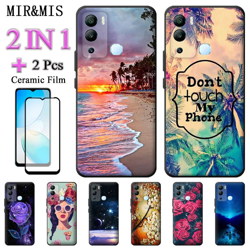 

For Infinix Hot 12i Silicone Soft Case For Infinix Hot 12i Cover X665B X665 2 IN 1 With Two Piece Ceramic Protector Screen