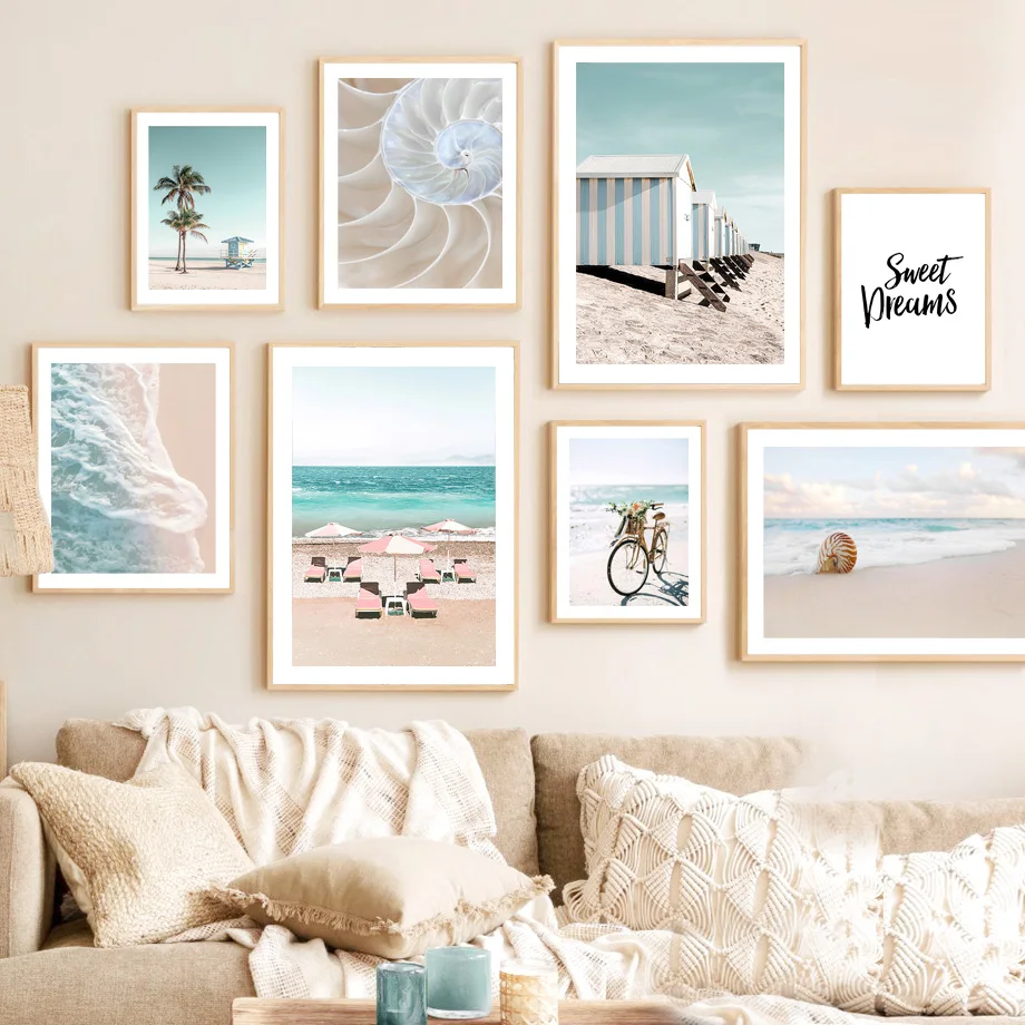 

Wave Beach Palm Conch Bike Deck Chair Parasol Nordic Wall Art Canvas Painting Posters And Prints Pictures For Living Room Decor