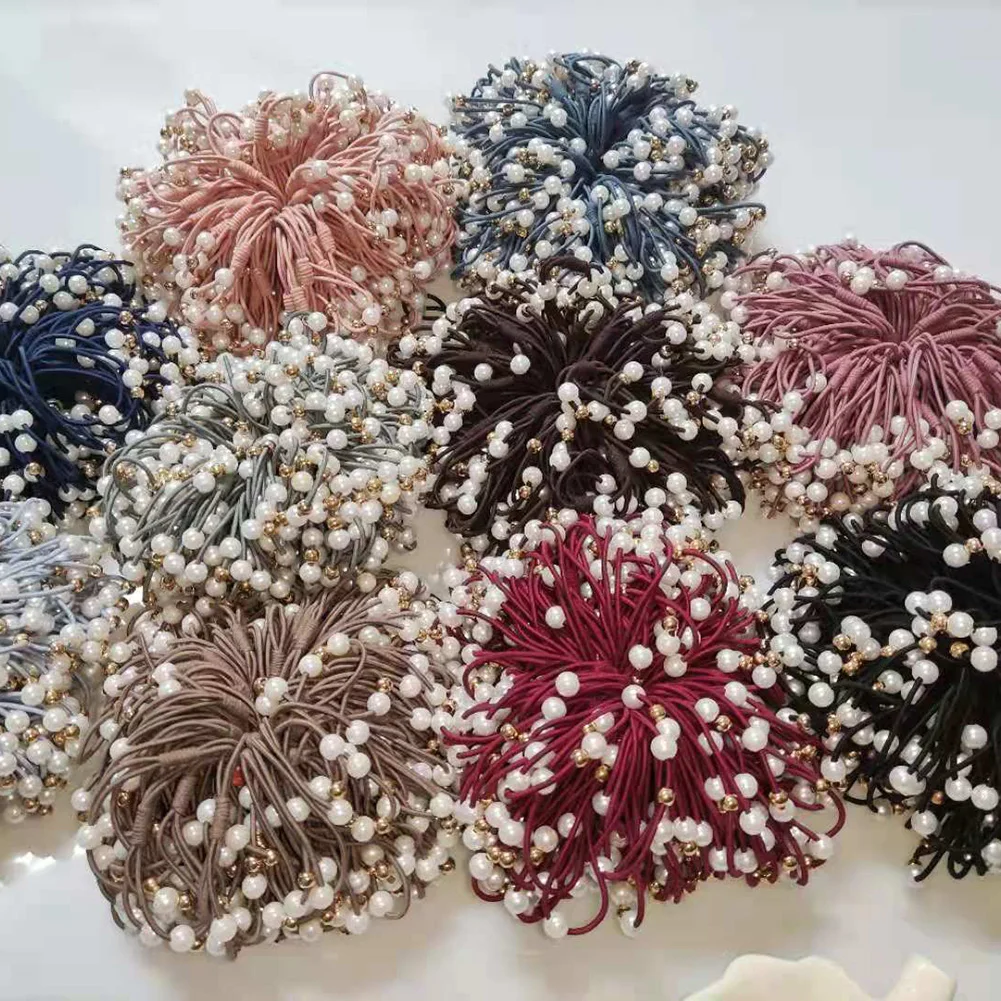 

Резинки для волос с узлом и жемчугом женские, эластичные однотонные заколки для хвоста, аксессуар на голову