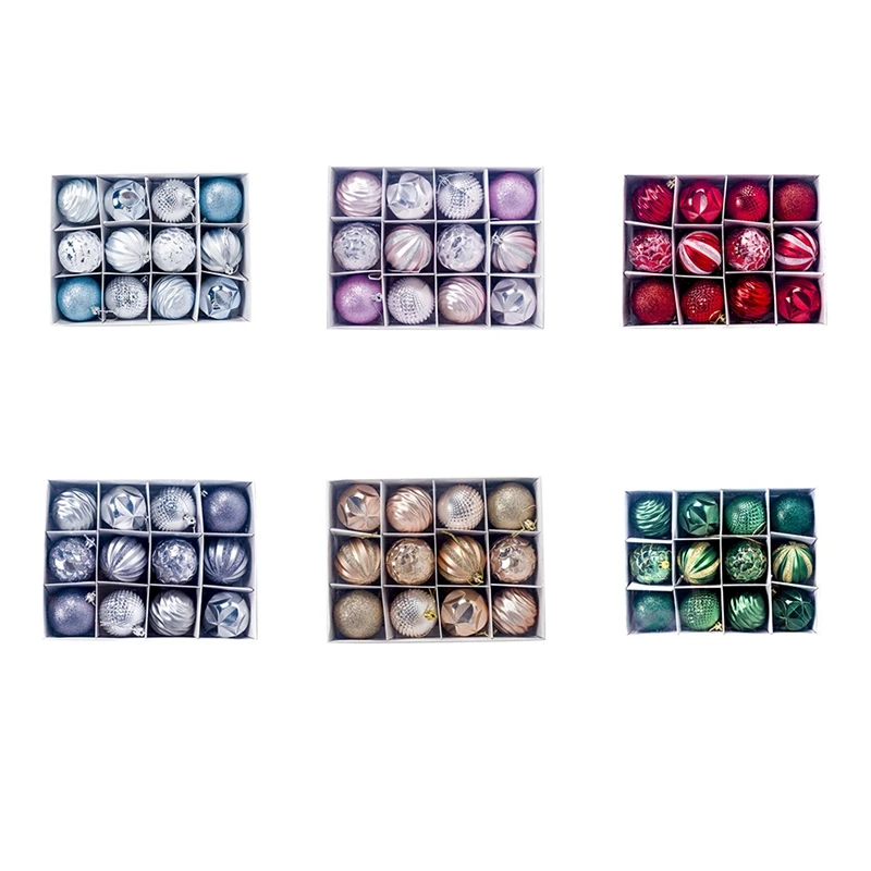 

12Pcs Boxed Christmas Ball Glitter Baubles Balls Ornament Christmas Tree Decoration Balls Xmas Party Hanging Pendant