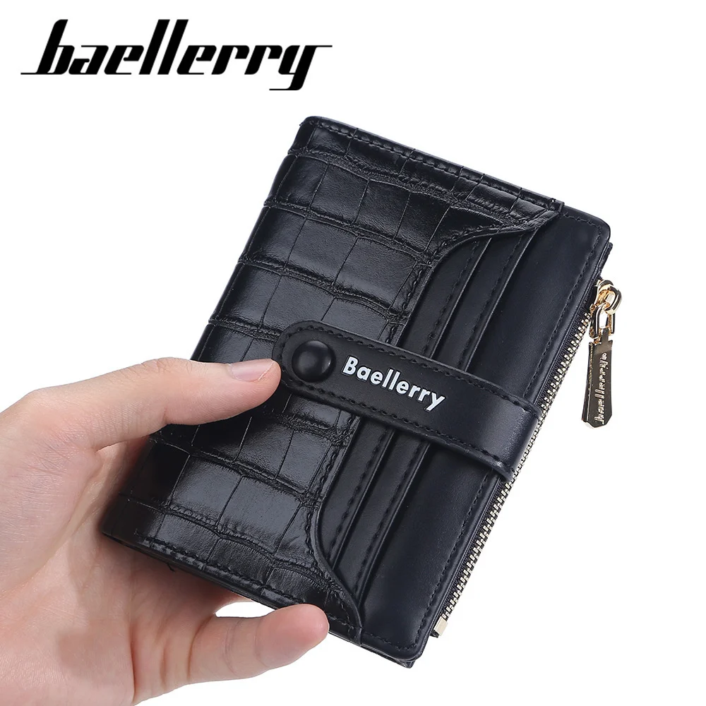 

Baellerry Women Short Wallets Stone Stripe Top Quality Card Holder Classic Female Purse Zipper Wallet For Girl