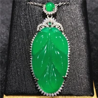 high ice green chalcedony large leaf inlaid agate handmade gold branch jade leaf jewelry necklace pendant
