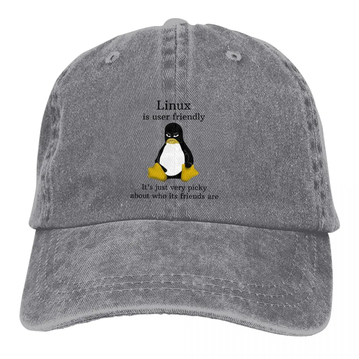 

Washed Men's Baseball Cap User Friendly Just Picky Trucker Snapback Caps Dad Hat Linux Operating System Tux Penguin Golf Hats
