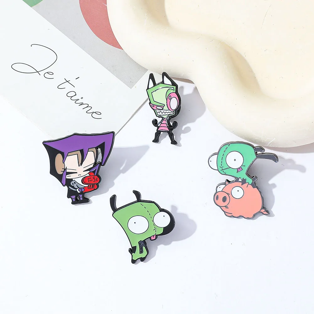 Фото Фильмы Invader ZIM серии, броши с героями мультфильмов, милый забавный металлический эмалированный значок для друга, аксессуары для рюкзака, модные подарки №4