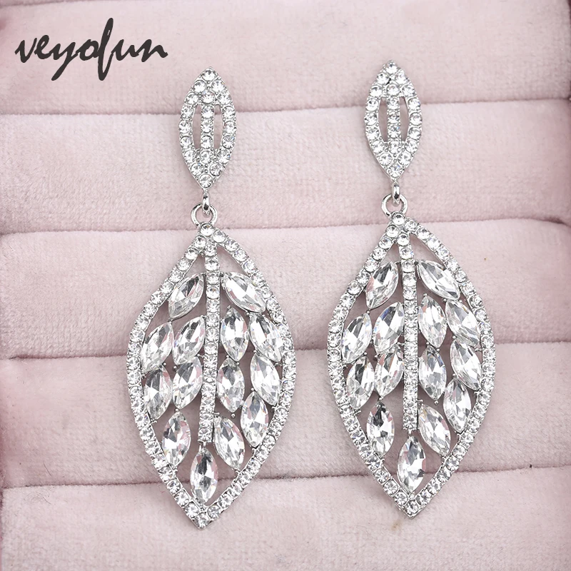 Veyofun серьги-капли в форме листа со стразами и кристаллами элегантные свадебные
