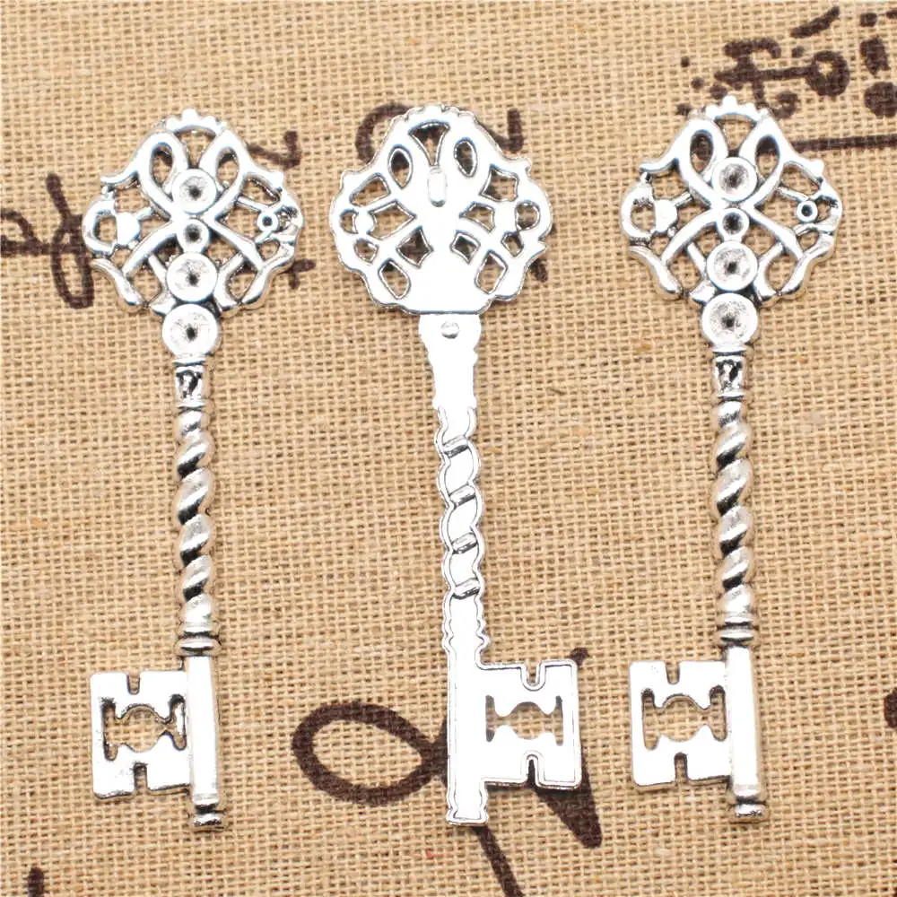 

Key Charms For Bracelets Pendants And Necklaces Craft 27X67mm Antique Silver Color 5 Pieces