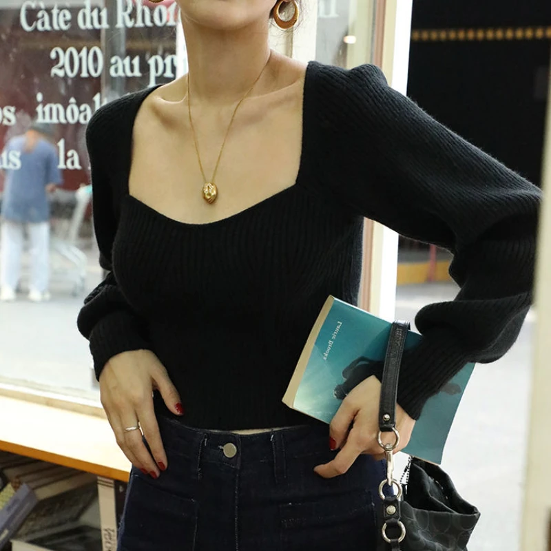 Пуловер женский с длинным рукавом элегантный повседневный однотонный