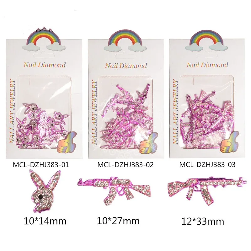 

10pcs Pink Gun Bunny Nail Charms Glitter Alloy Diamonds Jewelry Nail Art Decorations Luxury Shiny Nail Rhinestones DIY Supplies