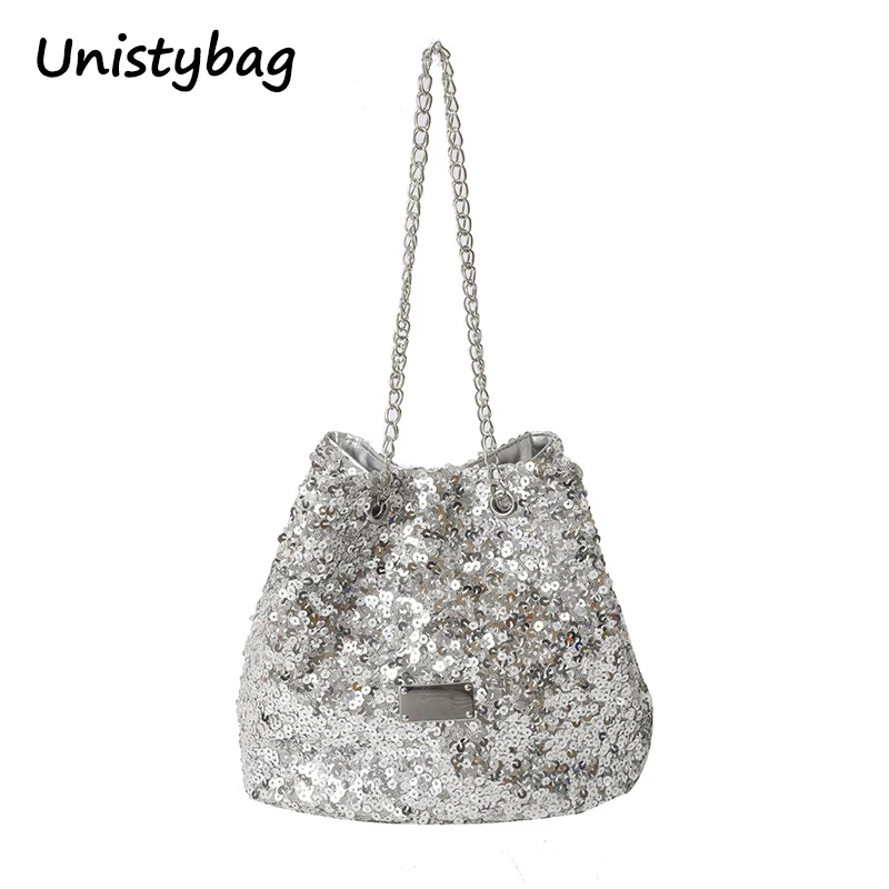 

Сумка-мешок Unistybag Женская на цепочке, модный саквояж кросс-боди с блестками, дизайнерский мессенджер с цепочкой, чемоданчик на плечо