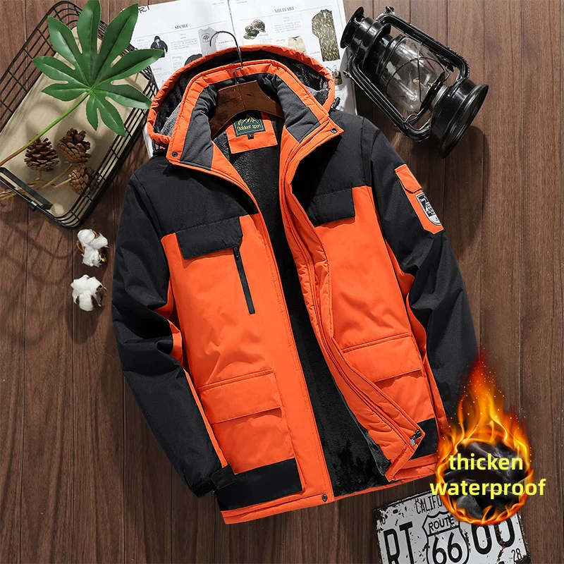 Jackets Men Waterproof Windbreaker Jacket Fleece Thickening Male Hooded Ski Coat Outdoor Hunting FishingTrekking Hiking Jackets