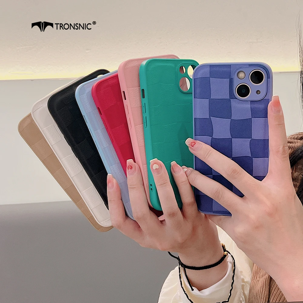 

Plaid Purple Leather Phone Case For iPhone 13 12 11 Pro Max X Xs Max XR 7 8 Plus Soft Silicone Luxury Matte Pink Geometric Cover