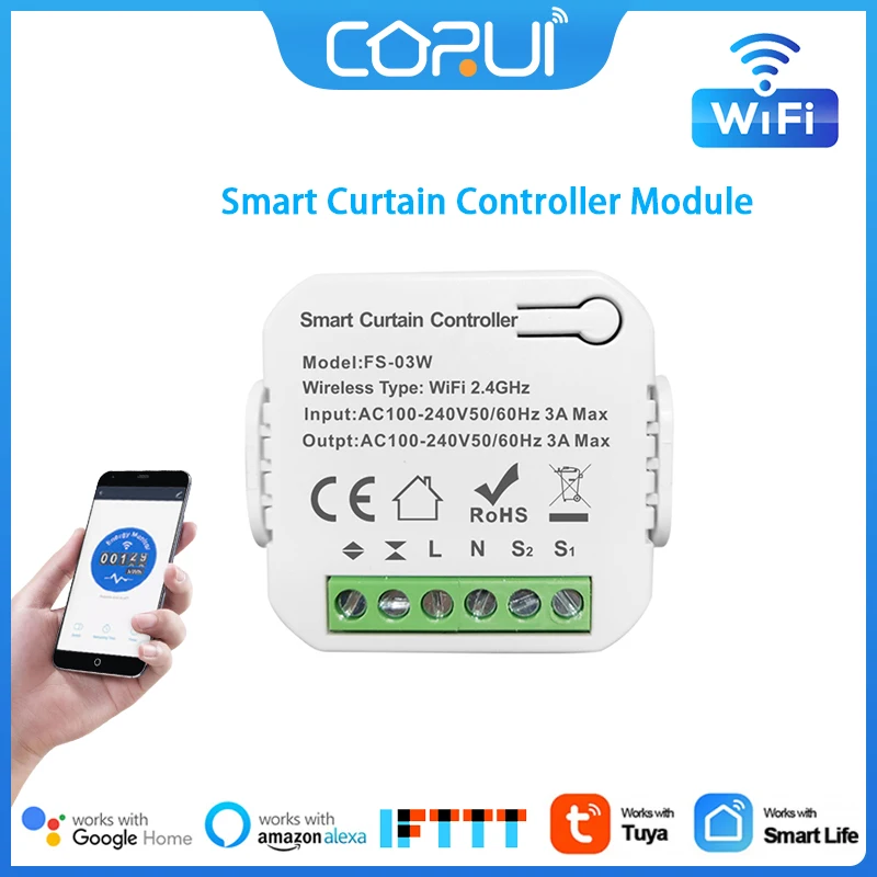 

Смарт-переключатель для штор CoRui с Wi-Fi для роликовых затворов, для поворотных дверей, работает с Amazon Alexa Google Home Tuya