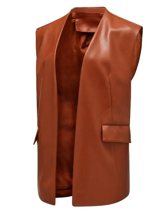 Women Leather Jackets Sleeveless Waistcoat PU Leather Vests 3 Colors Size S-3XL