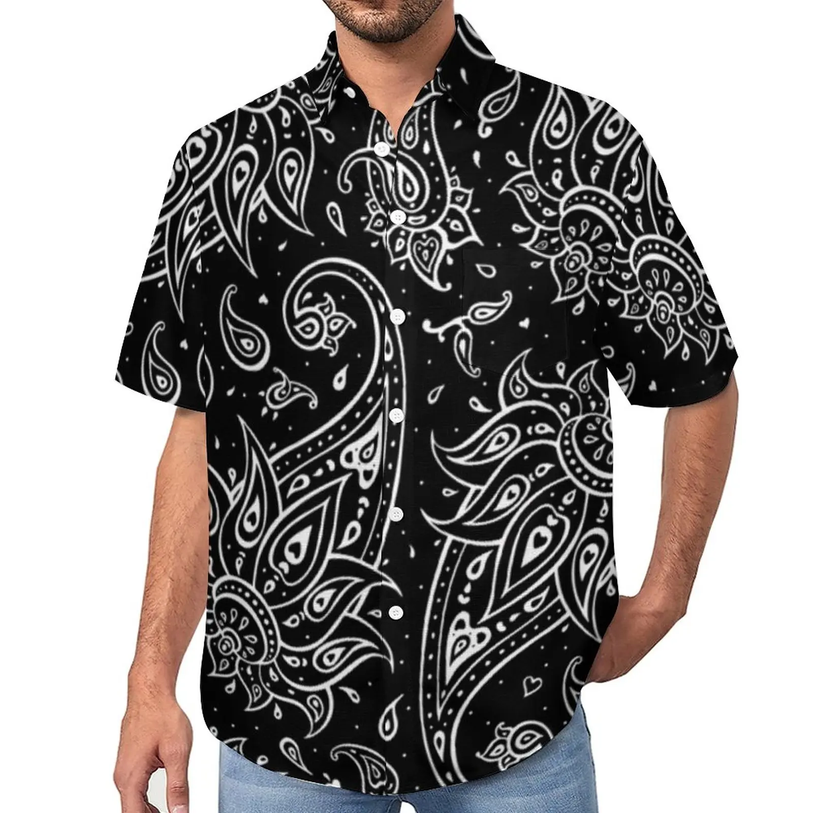 

Барокко Цветочные блузки мужские белые Пейсли повседневные рубашки Гавайские с коротким рукавом дизайн эстетический большой отдых рубашка подарок