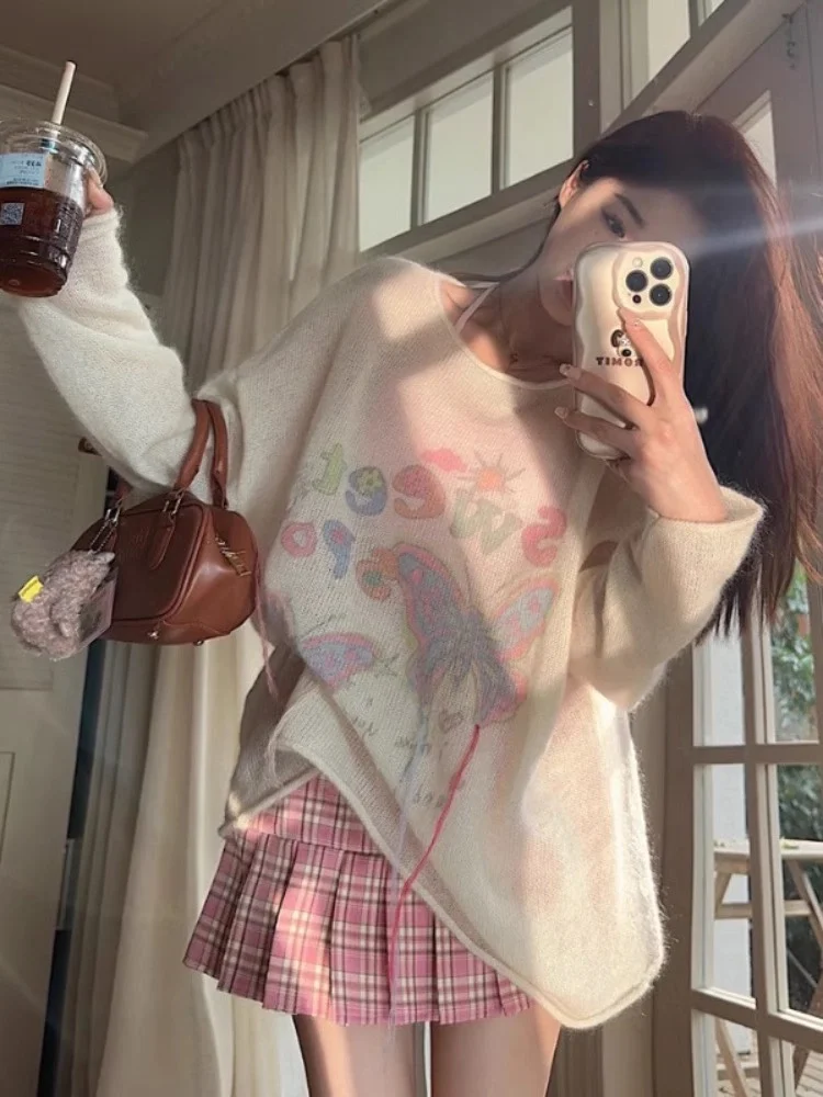 Романтический мягкий клейкий нежный мохеровый свитер для женщин 2024 ранняя осень