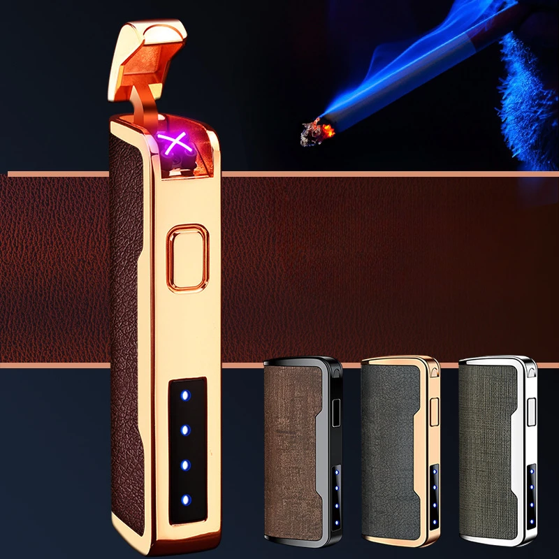 

Прикуриватель с двойной дугой, ветрозащитный дисплей, USB-зарядка, кожаный материал, бизнес, мужской подарок, новинка
