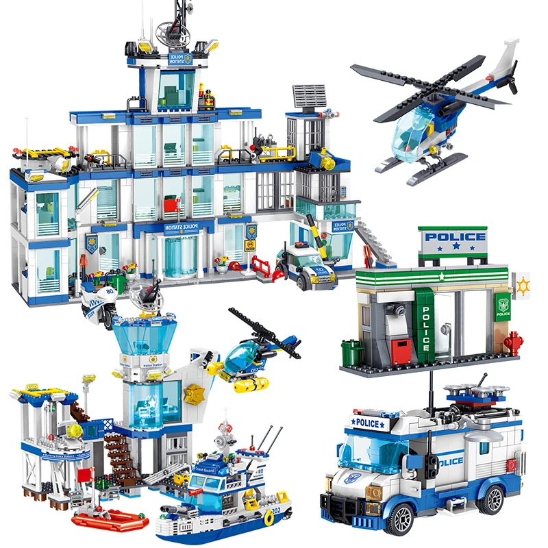 

City Police Station Coast Guard Building Blocks Helicopter Car SWAT Prison Figures Bricks Educational Toy Gift For Kid Boy Adult