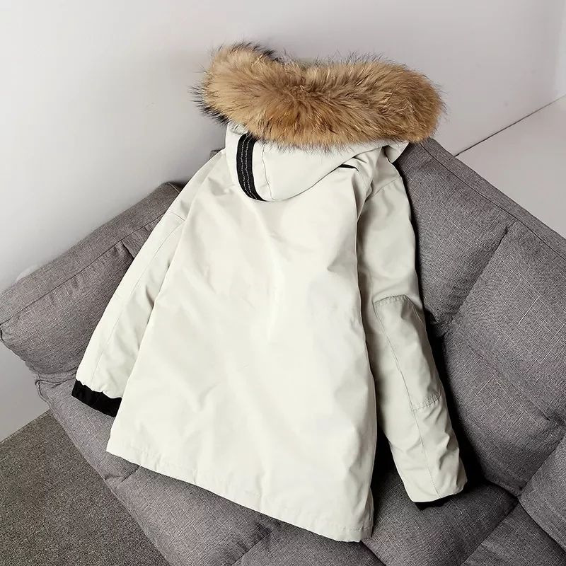 2022New Winter New Men's White Duck Down Jacket Large Fur Collar Hooded Coats Splicing Tooling Style Thick Warm Parka Male B