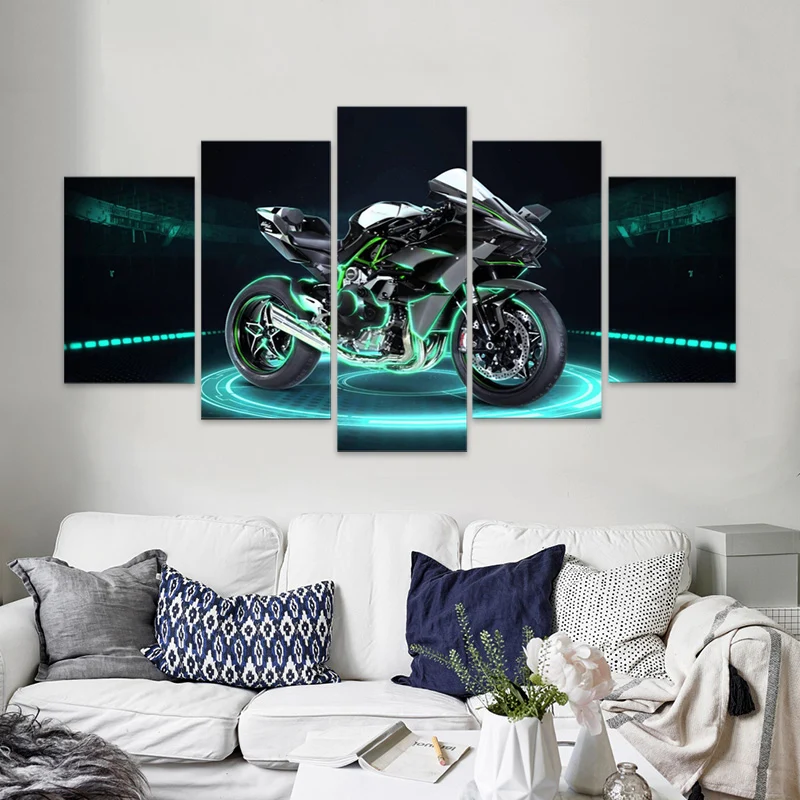 

5 Pieces Wall Art Canvas Muscle Superbike Ninja H2R Decor Print Picture Artwork Painting Living Room Modern Home Decorative