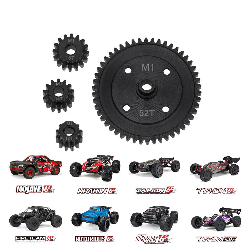 

1 комплект M1 52T стальная прямозубая Шестерня 12T 14T 16T шестеренчатая Шестерня для ARRMA 1/8 KRATON OUTCAST TALION 1/7 MOJAVE FIRETEAM