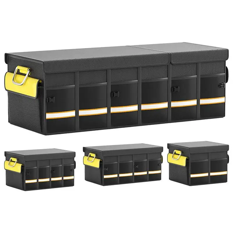 

Car Trunk Organizer Box Large Capacity Emergency Storage Box Multi-compartments With Sturdy Handle Heavy Duty For Car Vehicle
