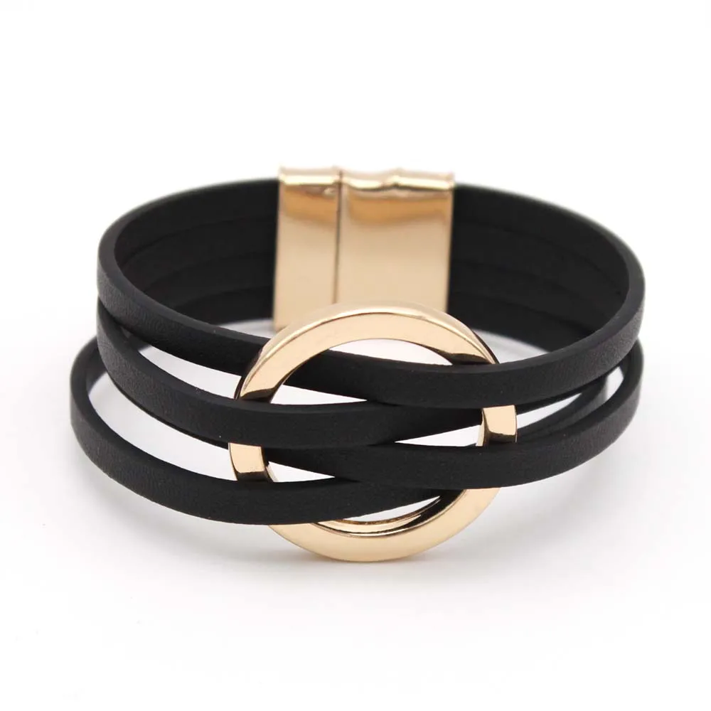 D&D Leather Bracelets For Women Fashion Bracelets & Bangles Elegant Multilayer Wide Wrap Bracelet Female Jewelry Gift