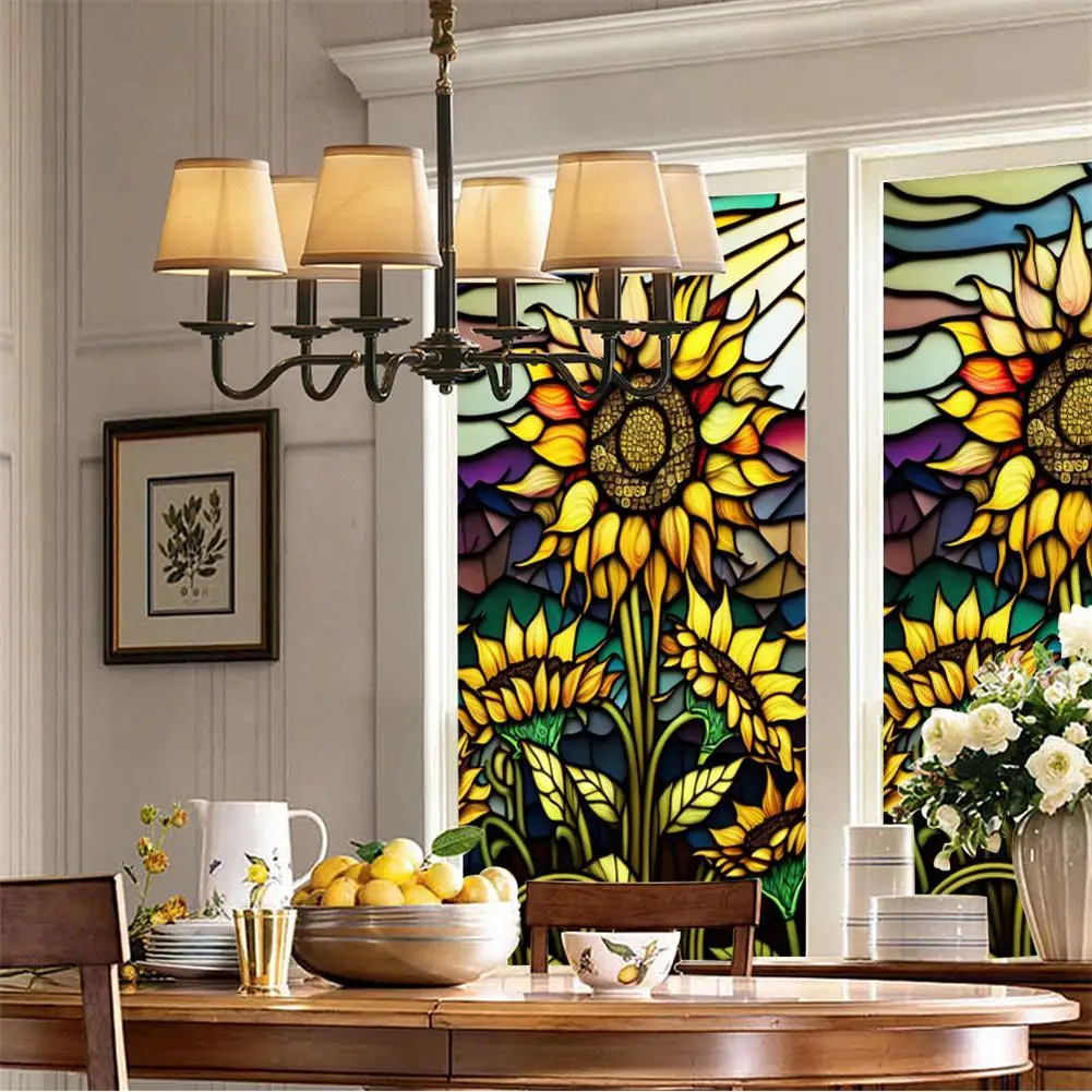 

Colorful Sunflower Stained Glass Window Film Removable Uv Blocking Heat Insulation Privacy Window Film Decorative Static Cling