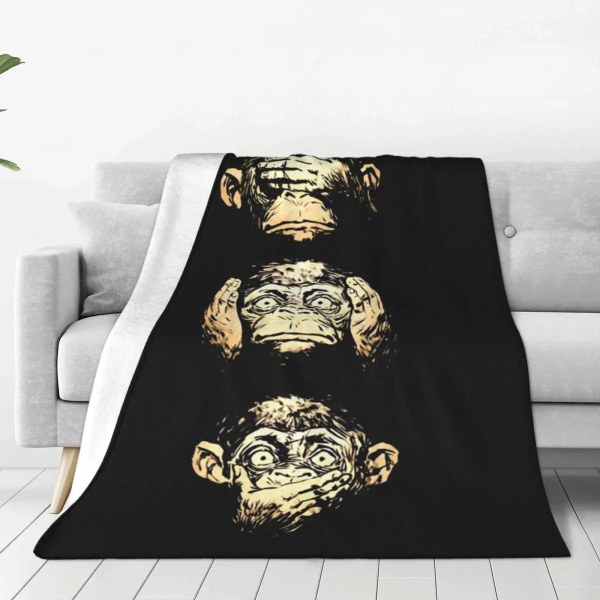 

Three Wise Monkeys Blanket Monkey Animal Flannel Vintage Warm Throw Blankets for Home All Season