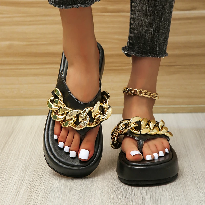 

Women's slippers 2022 summer new fashion thick-soled outdoor beach sandals flip flops large size chain