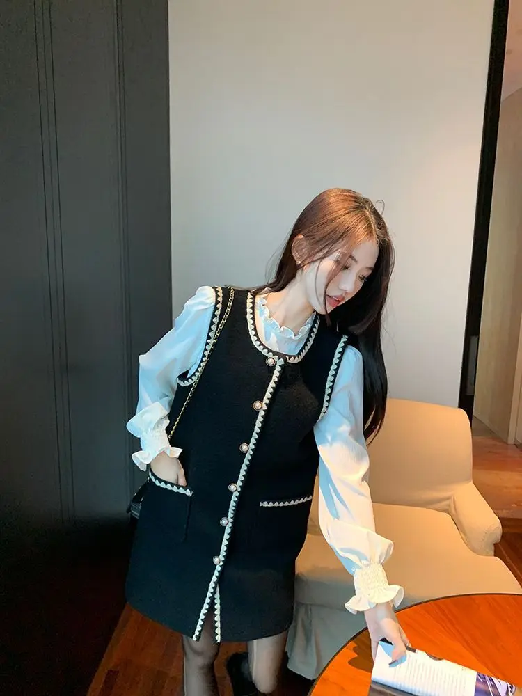 Korejepo Маленькое ароматное платье-жилет Комплект из двух предметов Женский