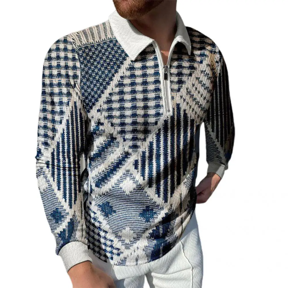 

Men Sweatshirt Practical Stylish Cozy Wear Threaded Cuffs Men Polo Shirts for Home Polo Sweater Polo Sweater