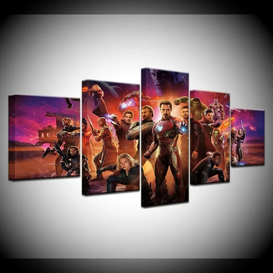 Настенный плакат 5 шт. Модульная картина супергероя HD печать Marvel Мстители холст