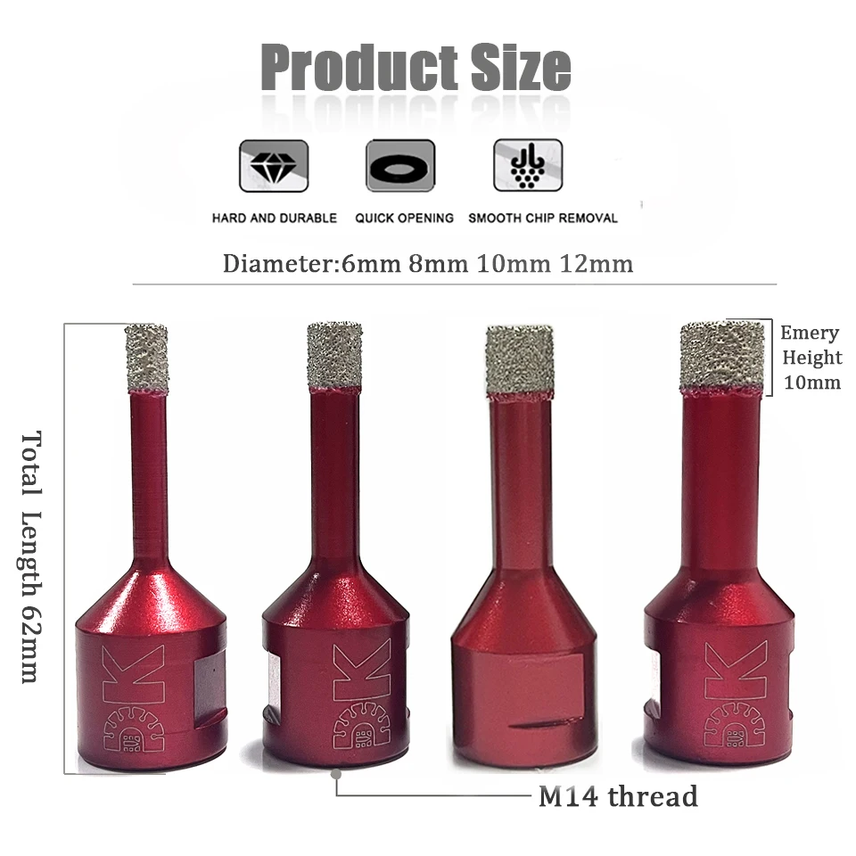 Пила Алмазная для отверстий алмазная корона с резьбой М14 6/8/10/12 мм фарфоровой