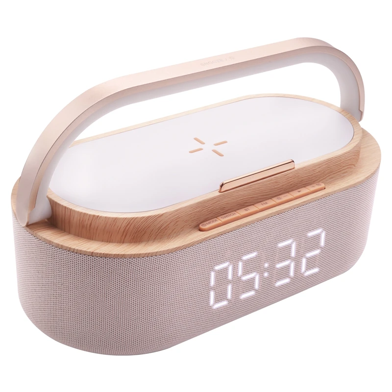 Digital Alarm Clock Radio With Bluetooth Speaker,Night Light, Wireless Charger, Dual Speaker,Adjustable Loud Alarm Sound