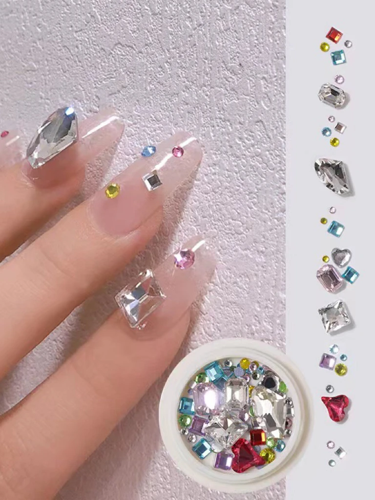 

50Pcs Mix Rhinestone Crystal AB Charm Luxury Nail Art Flatback Gems for Nail 3D Decorations Glitter Manicure Nail Gems DIY