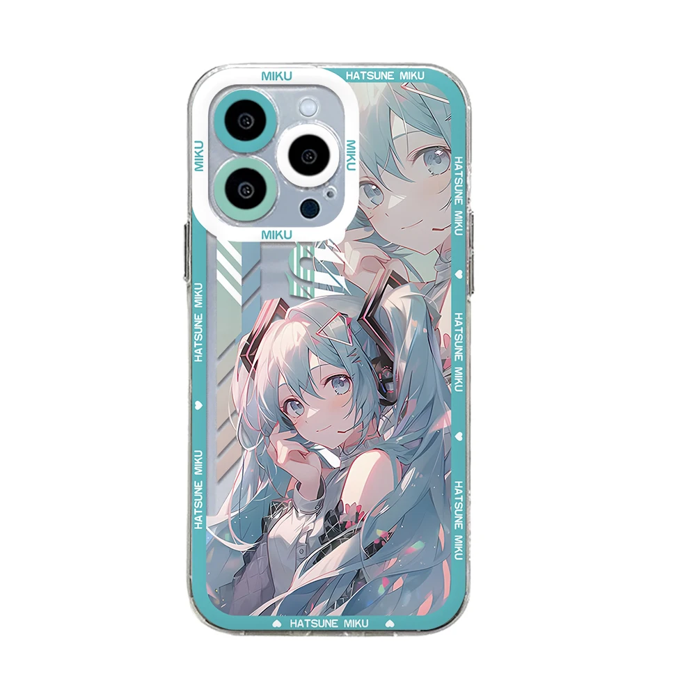 Фото Новый чехол для телефона с аниме H-Hatsune Mikus для iPhone 16e 16 15 14 13 12 11 Mini Pro Max X XR XSMax 8 Plus, прозрачная мягкая задняя крышка №4