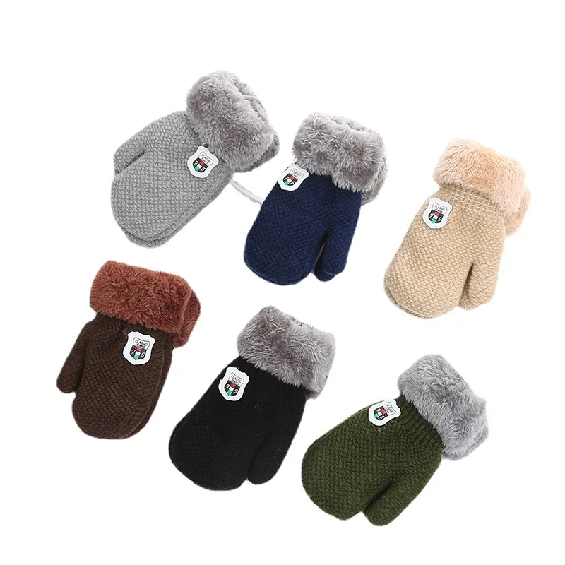 

Outdoor Warm Mittens For Children Winter Full Finger Gloves Kids Boys Girls Soft Knitted Thicken Baby Warm Children's Gloves