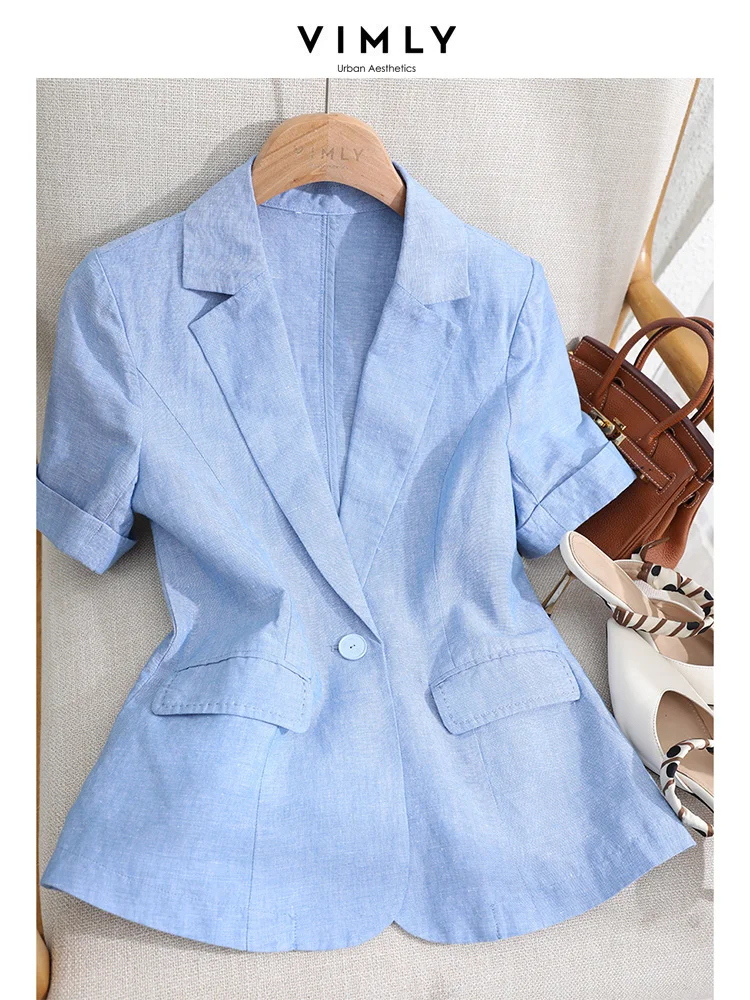 Vimly Women's Summer Thin Loose Blazers Suit 2023 Cotton Linen Short Sleeve Office Ladies Casual Professional Blazer Jacket