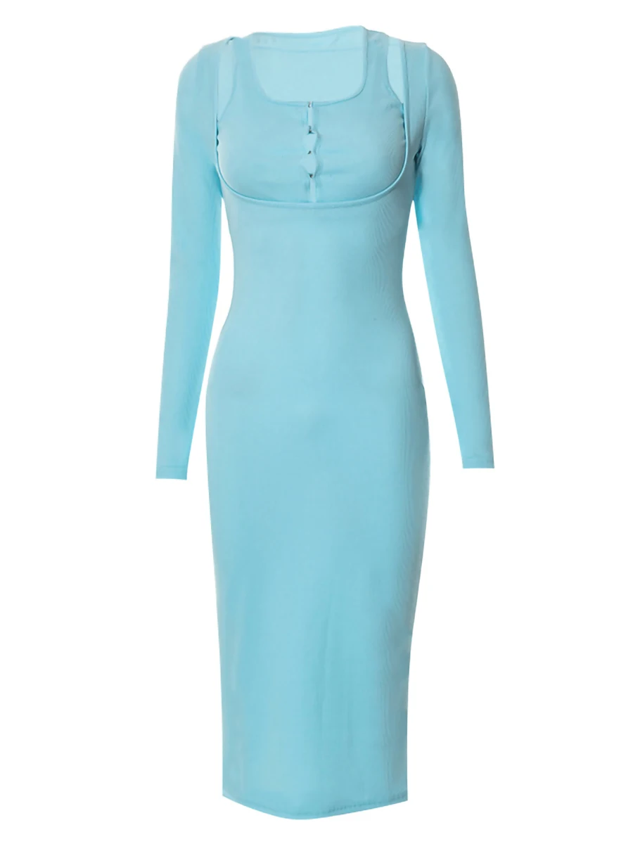 

Женское трикотажное платье-миди в рубчик, однотонное платье с длинным рукавом, укороченный топ без рукавов с пуговицами спереди и жилетом