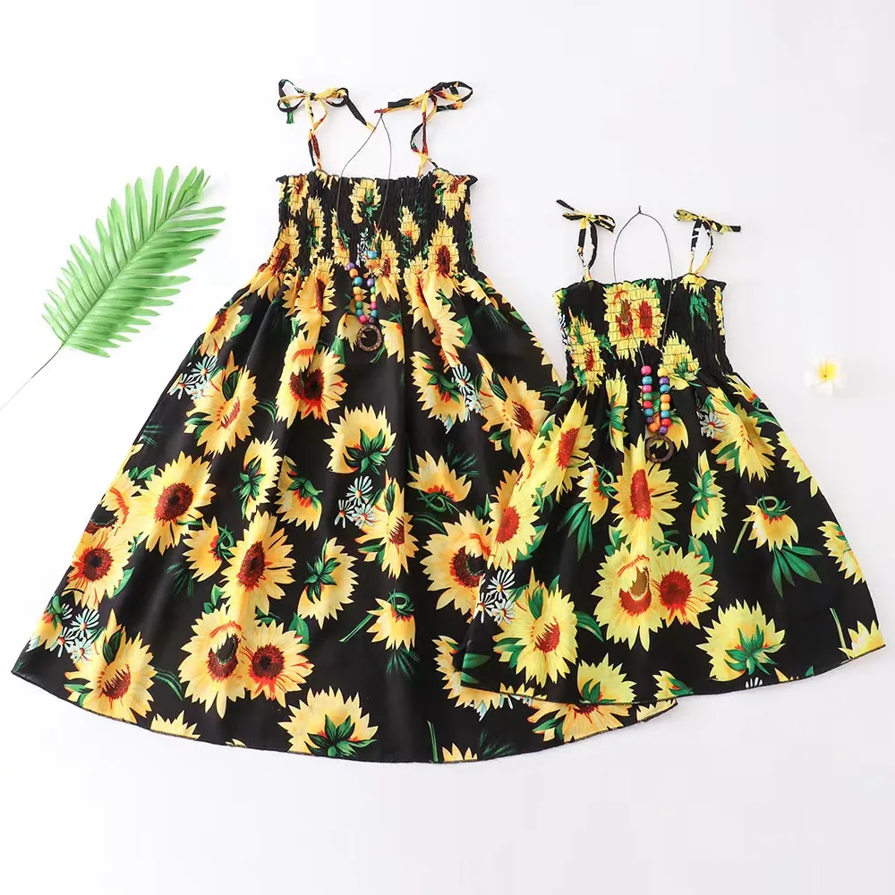 

Tank Mother Daughter Matching Tube Dresses Family Set Sunflower Mommy and Me Clothes Bohemia Woman Girls Mom Baby Dress Outfits