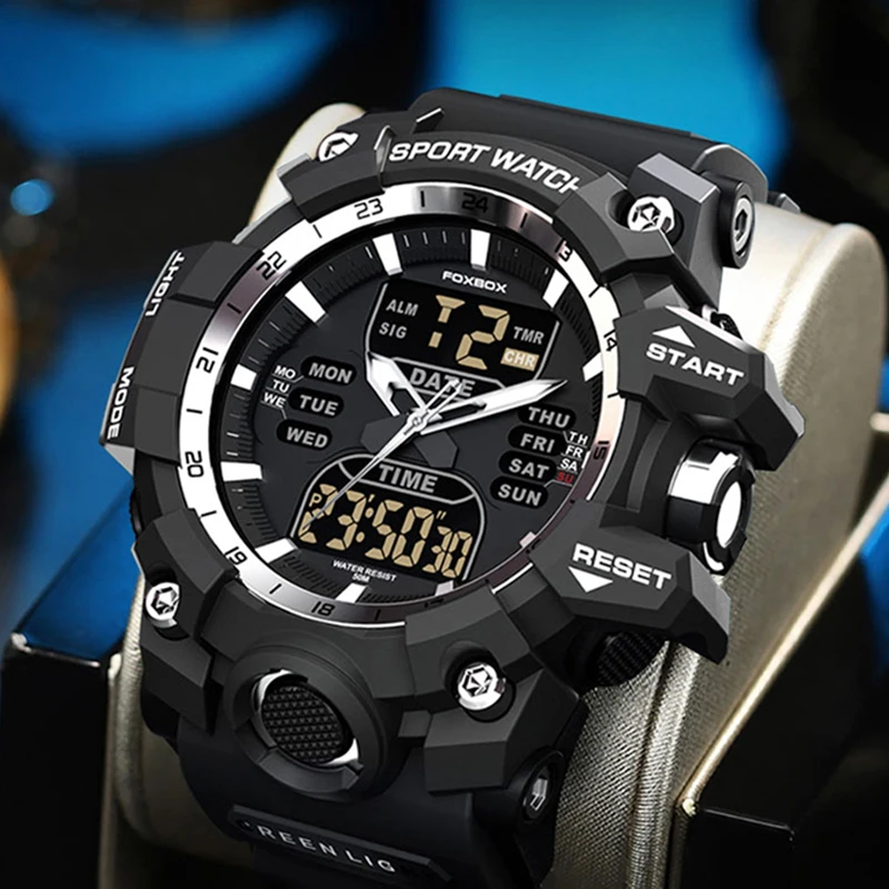 Часы наручные LIGE Мужские Цифровые модные светящиеся кварцевые спортивные в