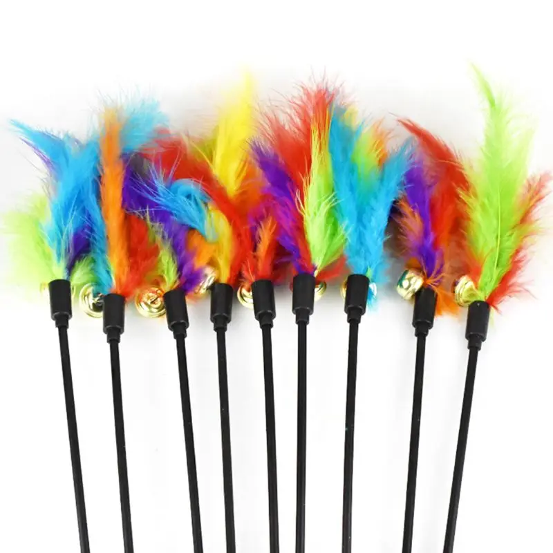 

Feather with Bell Colorful Funny Stick Catcher Beautiful Wand Pet Interactive Toy Funny Stick Entertainment Supplies