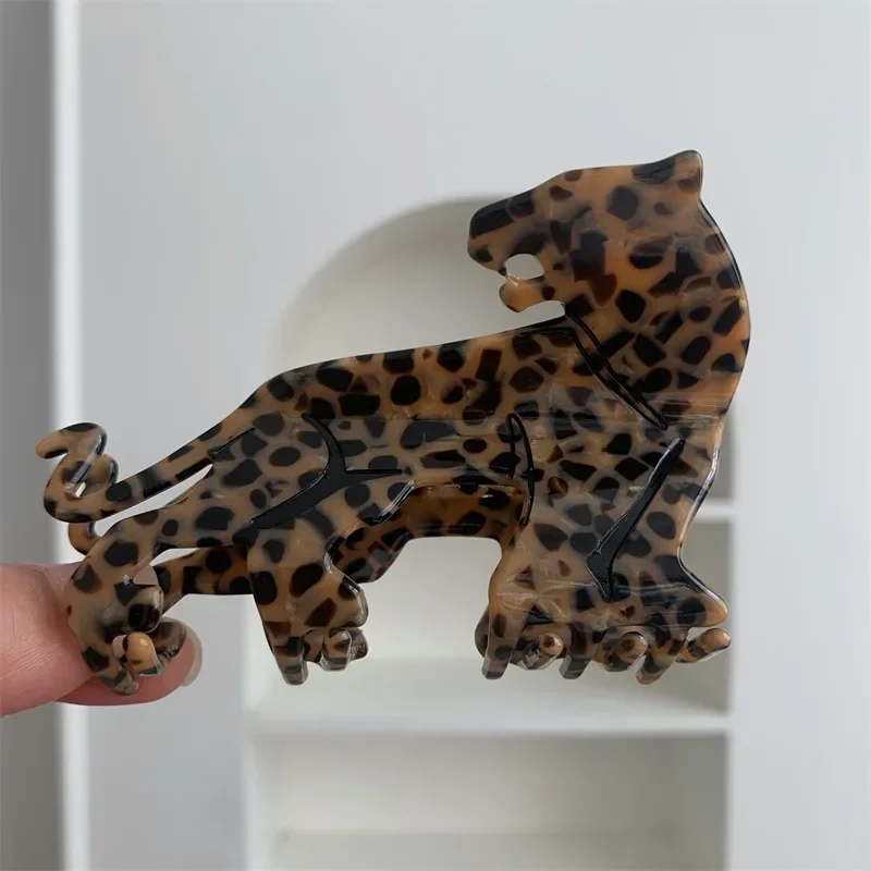 Креативный дизайн заколки для волос из ацетата с головой леопарда мультяшные