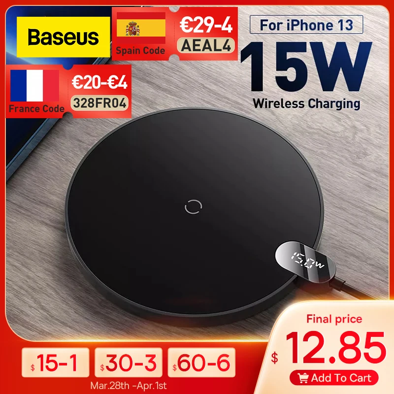 

Baseus 15W Qi Wireless Charger For iPhone 13 12 Pro Max Digital Display Fast Wireless Charging For Samsung Xiaomi pad 5 HuaWei