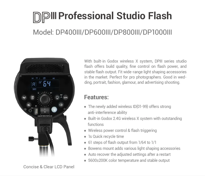 Godox DP600III 600 Вт GN80 2 4G встроенная система X студийная стробоскопическая вспышка для