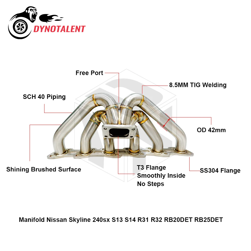 

DYN RACING T3 TWIN SCROLL Niss an Skyline S13 S14 RB20 RB25 240sx Stainless Steel 304 1989-1999 Turbo Manifold