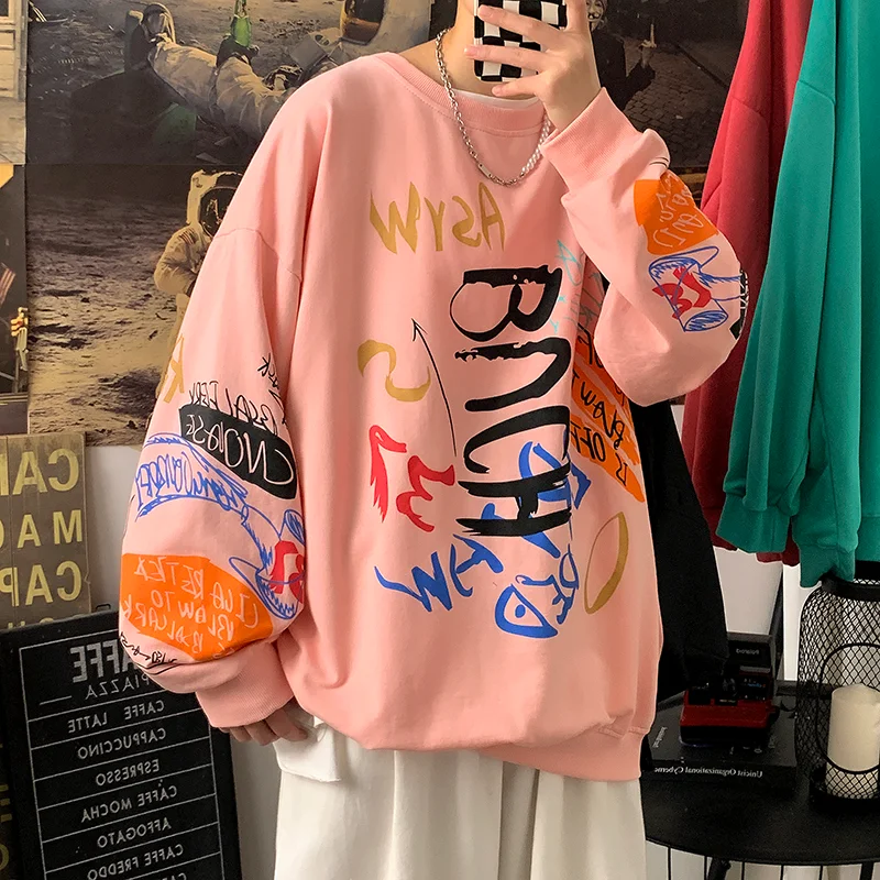 

Мужские толстовки с капюшоном размера d, теплые флисовые повседневные свитшоты в стиле Харадзюку, мужские розовые толстовки с узором, корей...