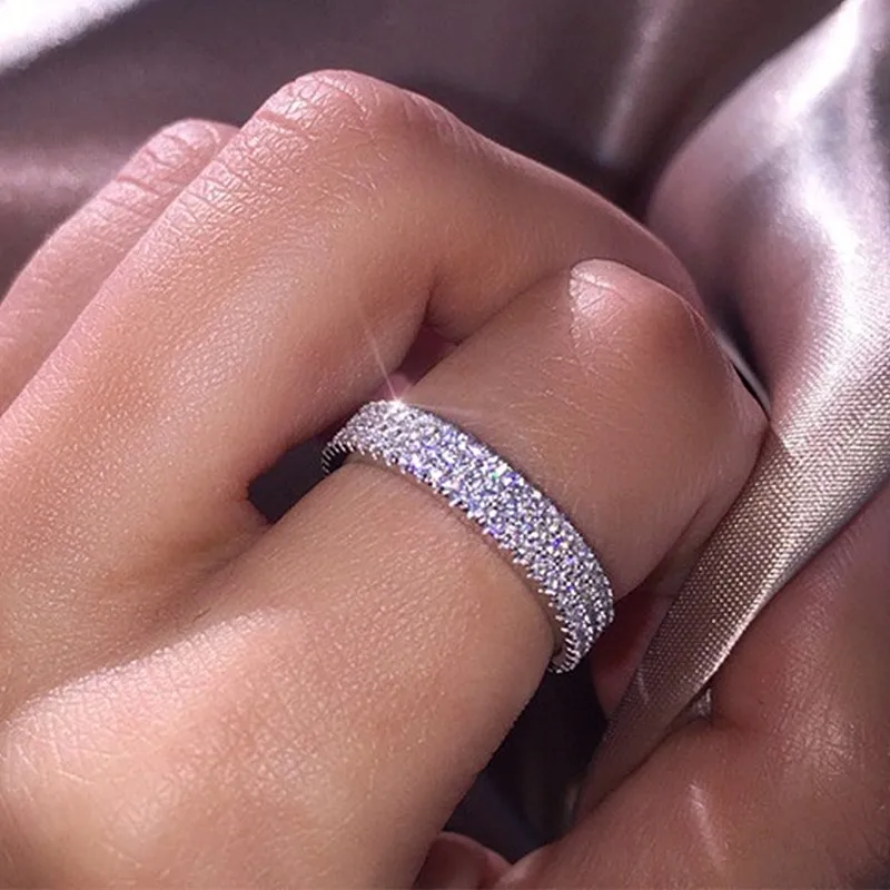 

Fashion Ladies Pave Zircon Rings Daily Versatile Accessories Bridal Wedding Temperament Hand Jewelry Wholesale